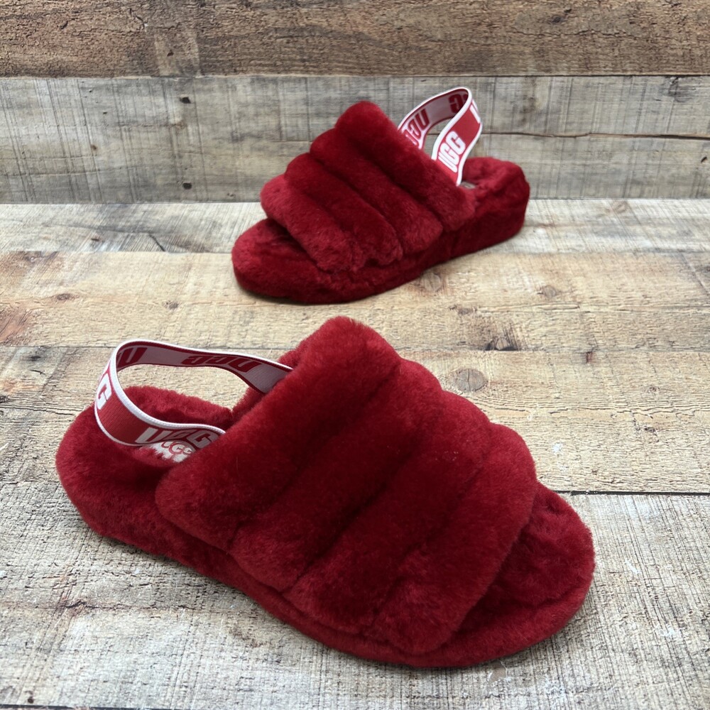 Ugg Fluff Yeah! Slides Womens Red Slingback Comfort Slippers Size 7